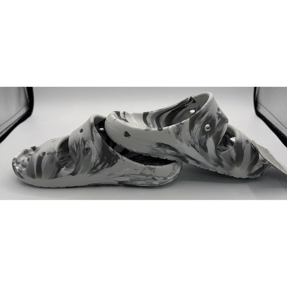 New Crocs‎ Classic Marbled Slide Sandals Men's 7 , Women's 9  White Grey 211563